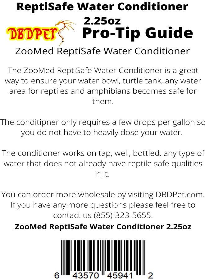DBDPet Zoomed ReptiSafe Water Conditioner for Reptiles 2.25oz - Includes Attached DBDPet Pro-Tip Guide - Image 2